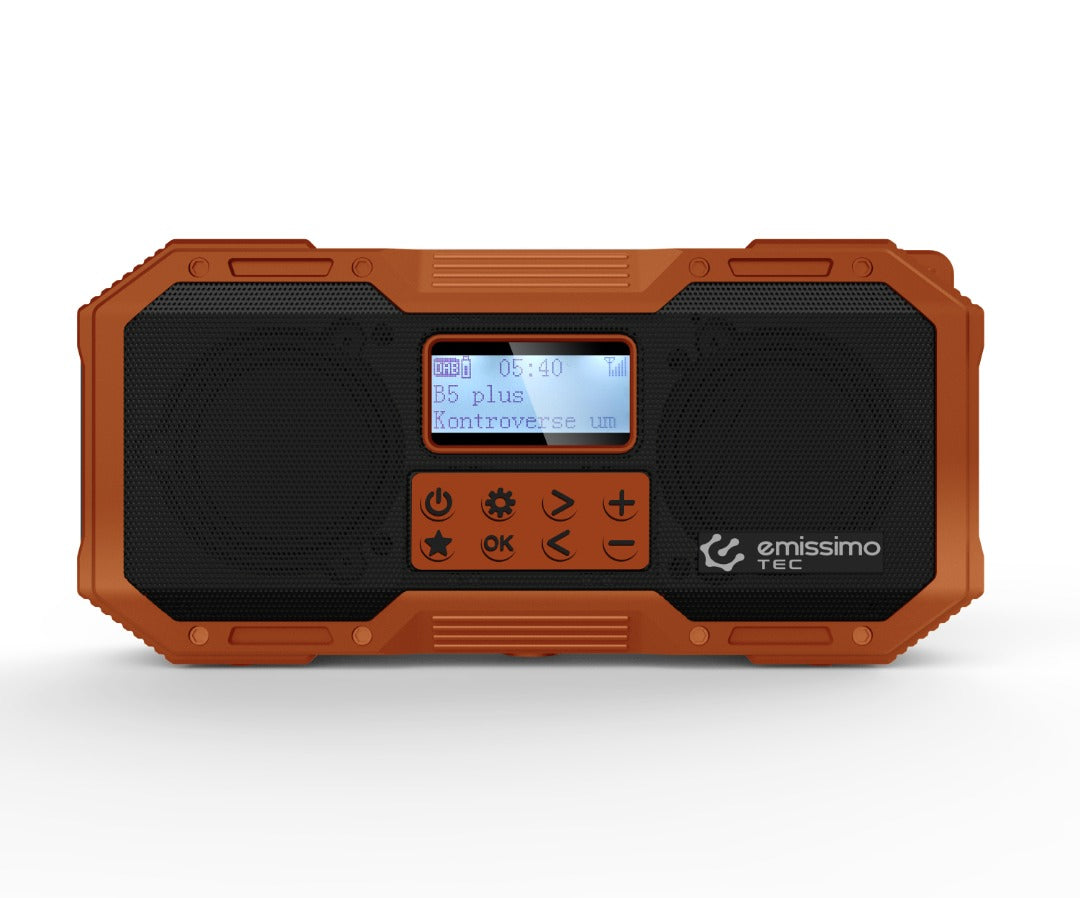 Emissimo Tec ACE DAB/DAB+ Notfallradio Kurbelradio Solarradio Powerbank Taschenlampe USB-C Orange