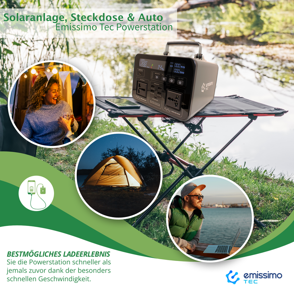 Emissimo Tec Powerstation für den Notfall:  Steckdose 500Wh - 220Vac + 5 Ausgänge
