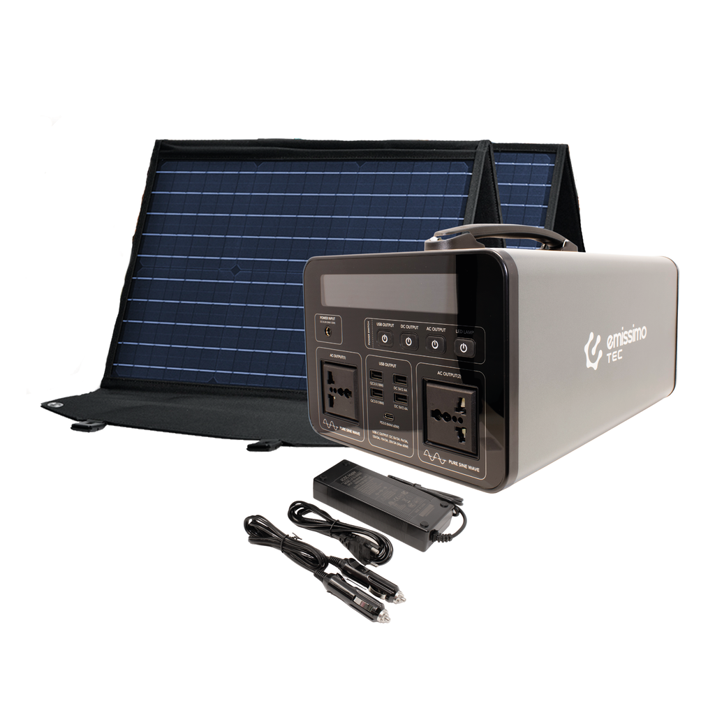 Emissimo Tec Starter Set Mobiler Strom 1000W Power Station + 100W Solar Panel