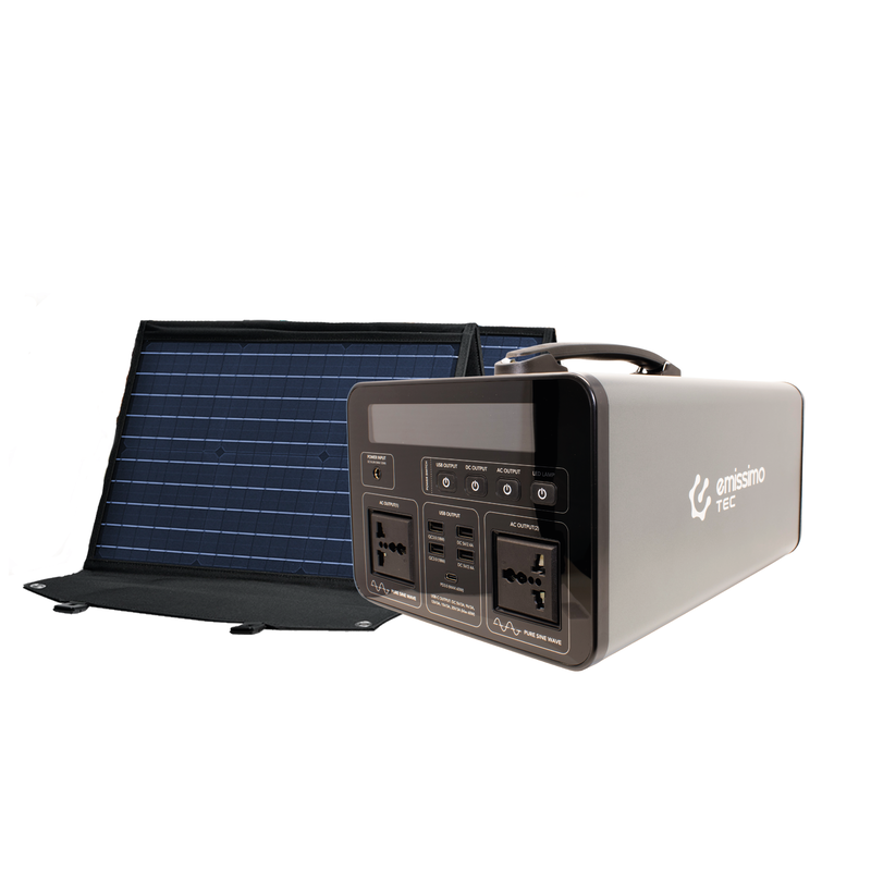Emissimo Tec Starter Set Mobiler Strom 1000W Power Station + 100W Solar Panel