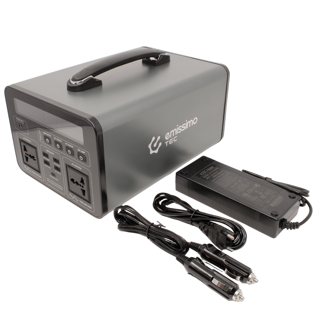 Emissimo Tec Starter Set Mobiler Strom 1000W Power Station + 200W Solar Panel