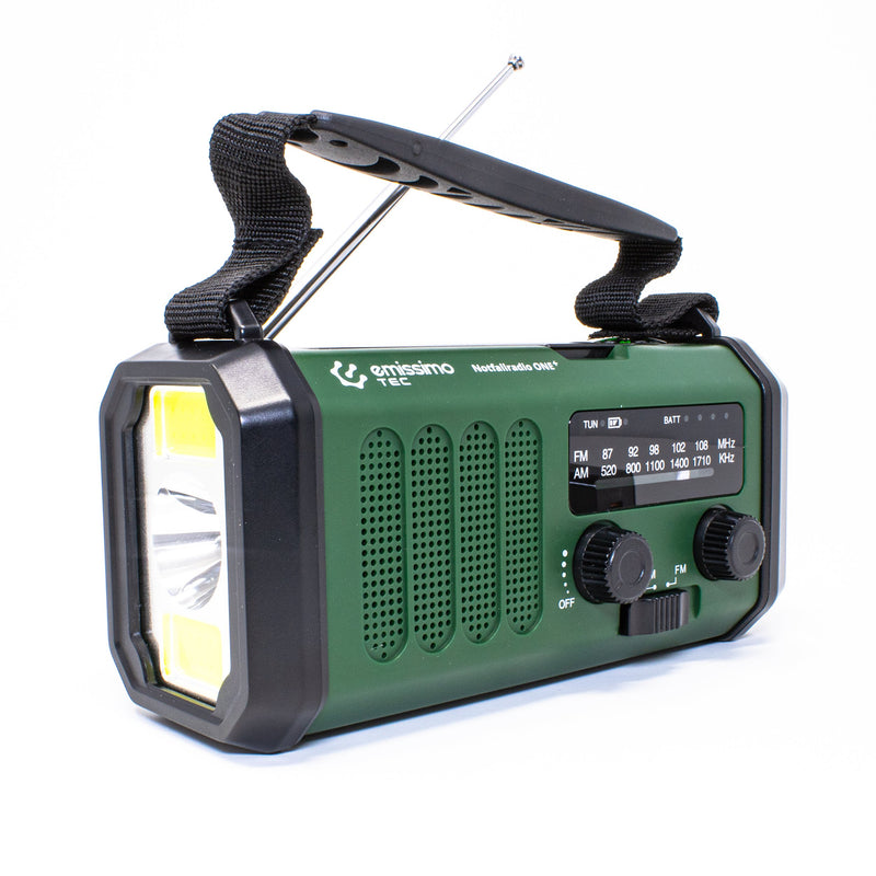 emissimo Tec Notfallradio ONE+ Kurbellradio 10000mah Notfall 5-in-1: Radio,Taschen- und Leselampe,Kompass und Powerbank,Handkurbel,Solarpanel & Strom