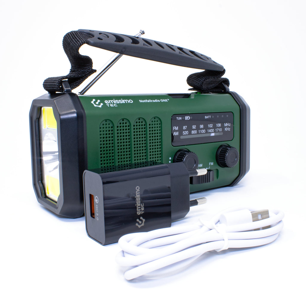 emissimo Tec Notfallradio ONE+ Kurbellradio 10000mah Notfall 5-in-1: Radio,Taschen- und Leselampe,Kompass und Powerbank,Handkurbel,Solarpanel & Strom