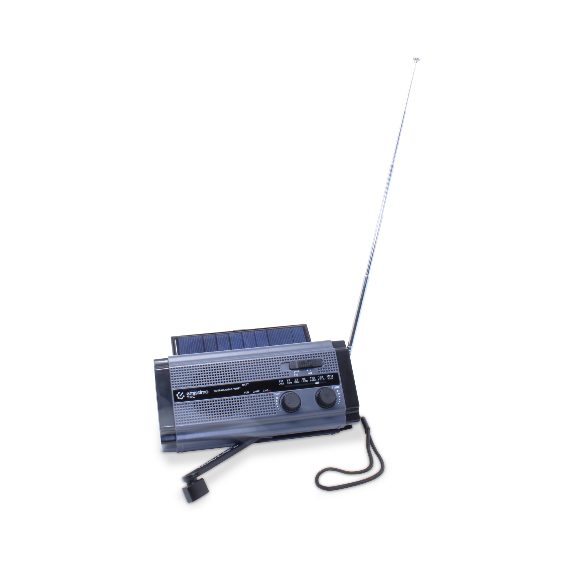 Emissimo Tec Solarradio -ONE- Notfallradio Akku Kurbelradio mit USB-Ladeanschluss und Powerbank