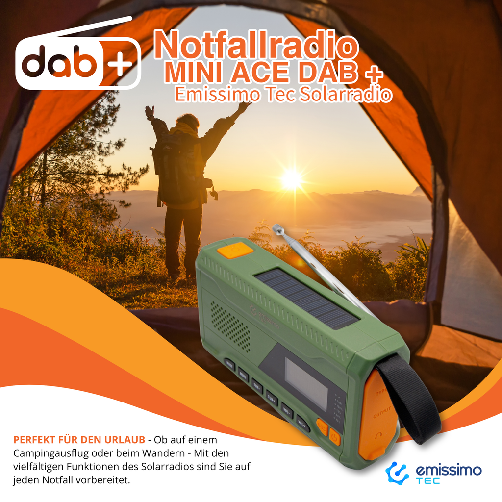 Emissimo Tec Mini ACE DAB+ Notfallradio Kurbelradio Solarradio Powerbank Taschenlampe USB-C