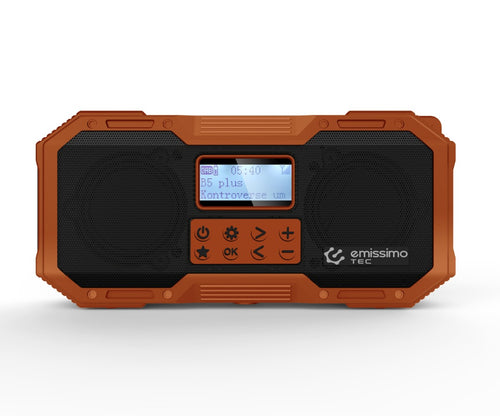 Emissimo Tec ACE DAB/DAB+ Notfallradio Kurbelradio Solarradio Powerbank Taschenlampe USB-C Orange